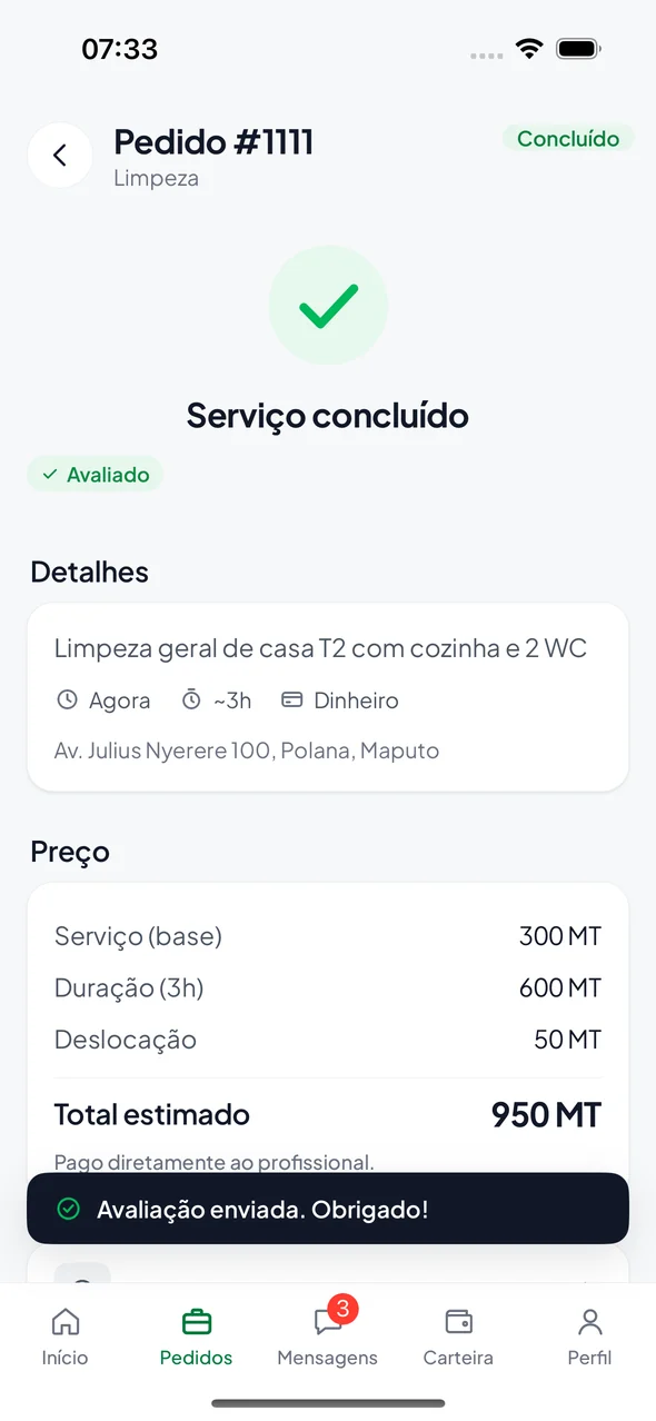 App Txapita: serviço concluído e avaliado
